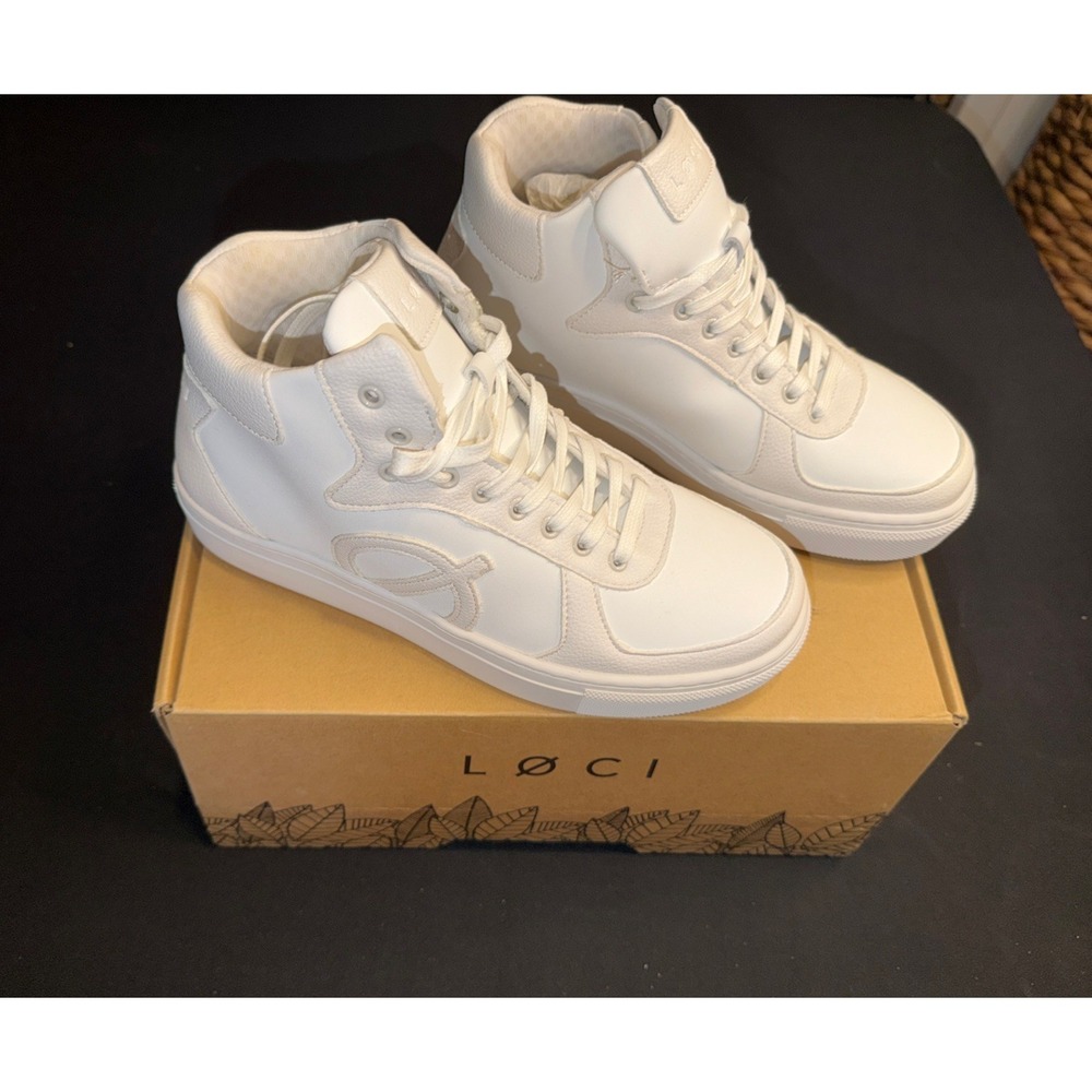 $200 Loci Women's White Eleven Logo High-Top Sneakers Shoes Size 37 US 6.5